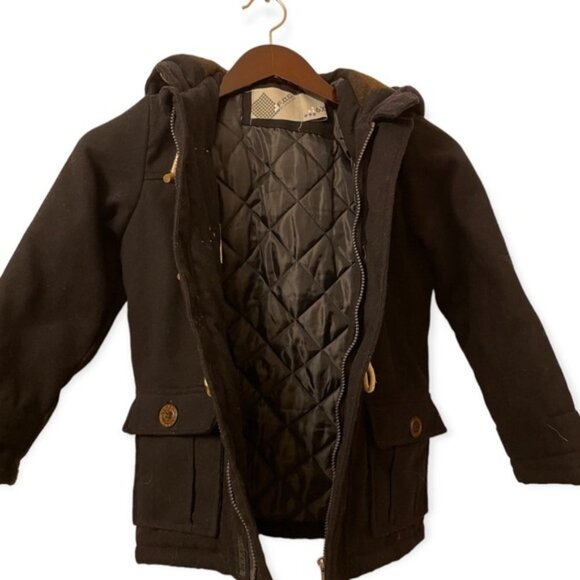 F.o.g London Fog kids black hooded duffle coat 6X - Picture 6 of 10